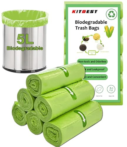 Biomüllbeutel 5 Liter x 120, KITBEST 1.2 gal Bio Müllbeutel 5L Biomülltüten Kompostierbare Müllbeutel Müllsack, Bio Beutel Küchen Lebensmittel Abfallbeutel für Küche, Büro, Wohnzimmer (40 x 45cm)