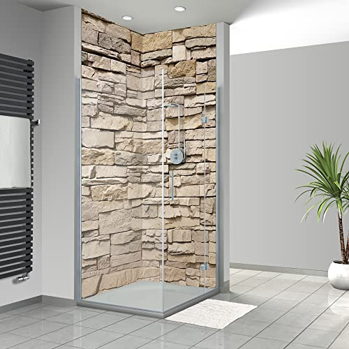 WANDFREUDE Duschrückwand Aluverbundplatte auf Maß, Steinwand | 2 Stück, Seidenmatt, individuelle Wandverkleidung Dusche, Duschwandverkleidung, Duschwand Verkleidung, Bad
