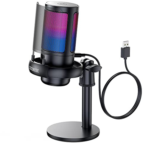 Gaming Mikrofon PC RGB, COCONISE, für Streaming Podcast Studio, USB Microphone für PS4 PS5 Mac, Ein-Klick-Stummschaltung, Mit 3,5-mm-Kopfhöreranschluss,Drehregler zum Einstellen der Lautstärke