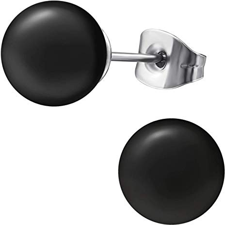 EYS JEWELRY Perlenohrringe Damen 8mm – Edelstahl 316L Chirurgenstahl – Perlen Ohrstecker in Schwarz – Hypoallergen, Elegant & Zeitlos