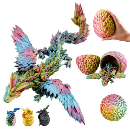 KAHAUS 3D Drache mit Flügeln im Ei – 20 cm Drachenfigur mit 10 cm Ei | Rot-Gelb-Grüner Überraschungsdrache | Bewegliche Fantasy Spielzeug- & Sammelfigur für Kinder | Geschenkidee