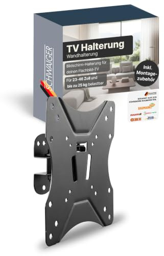 SCHWAIGER TV-Wandhalter I 23-46 Zoll Fernseherhalterung bis 25 kg | Stabiler TV-Halter neigbar & schwenkbar I Platzsparender Wandabstand 7,6 cm I VESA bis 200x200