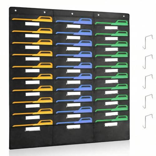 QWORK® 30 Fächern Aktenaufbewahrung , Wandbehang Ordner , Hängeregistratur-Organizer, mit Karten und Haken für Klassenzimmer, Büro und Hause