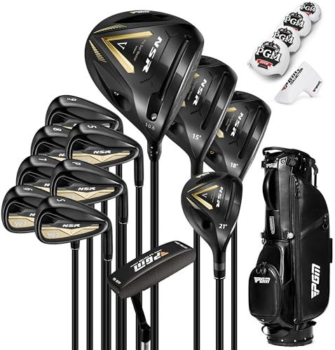 PGM 18-teiliges Herren-Golfschläger-Komplettset – Verstellbarer Loft Titan-Driver (0,86COR), präzisionsgewichtete Fairway-Hölzer, geschmiedete Eisen, CNC-gefräster Putter, mit Standbag – Rechtshänder