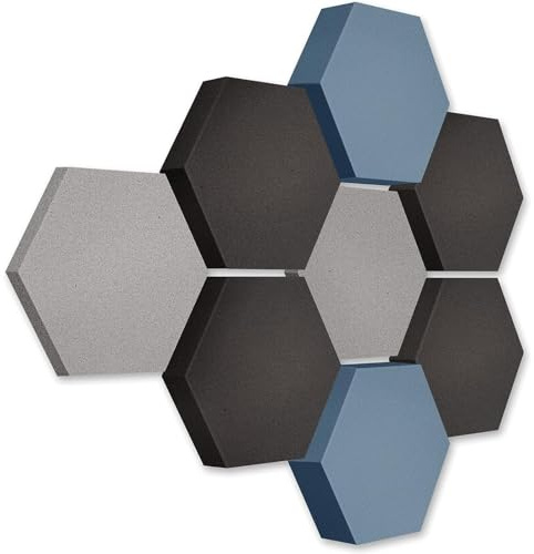 platino24 LOFT Honeycomb Schallabsorber – 8er Set – Wand & Decke – 3 Farben | Schalldämmung – Akustikpaneele – 3 Größen – Ø 300mm – Montage ohne Werkzeug – Plantingrau, Anthrazit, Skandiblau