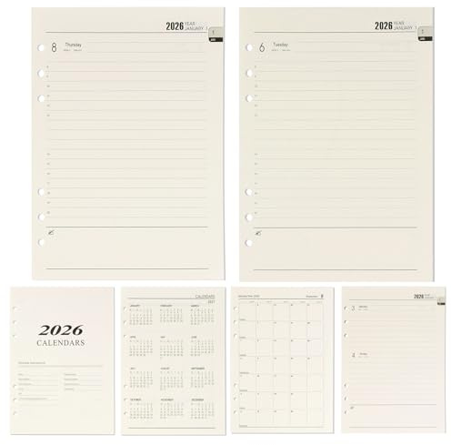2026 Wochenplaner Einlage A5, 2026 Wochenplaner Einlage A5 6 Löcher, 176 Seiten Kalendereinlage 2026, 139x206mm Nachfüllpapier für Planer, Tagebücher, DIY-Projekte