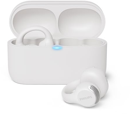 Philips TAQ2000WT ohraufliegende True Wireless Multipoint-Bluetooth-Ohrhörer mit Ohrmanschette - 28 Stunden Spielzeit, Kompaktes Lade-Case, Klare Anrufe, für Arbeitsweg und Sport - Weiß