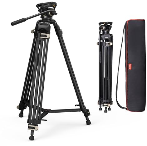 SMALLRIG 186 cm Videostativ Heavy Duty Tripod Hochleistungs Stativ - 3751B | mit 360-Grad-Fluidkopf und Schnellwechselplatte für DSLR, Camcorder, Kameras, Belastbarkeit 8 kg
