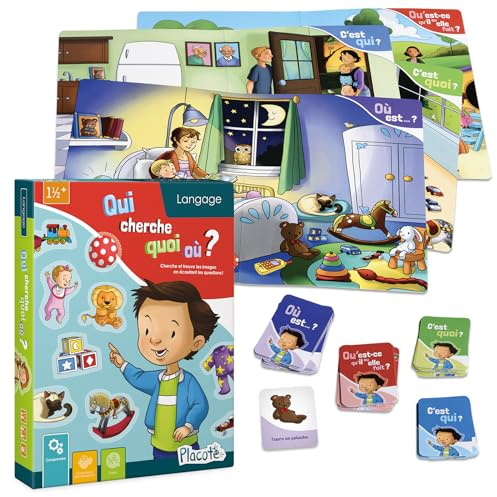 Placote Wer sucht was wo - Lernspiel - Lernspiel für Sprachentwicklung - Suche und findet für Kinder von 1 Jahr bis 3 Jahren, Dunkelblau