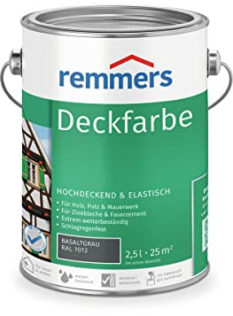 Remmers Deckfarbe basaltgrau (RAL 7012), 2,5 Liter, Deckfarbe für innen und außen, Wetterschutzfarbe viele Untergründe, hochdeckend, wetterfest