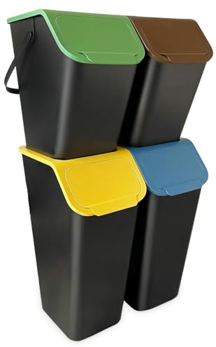Go Practic Küchen Mülleimer Set 4 Stück: 2x 25L / 2x 35L, mit Deckel, Mülltrennsystem Abfallbehälter zur Trennung, Click-Funktion, Kunststoff, Recycling Müllbehälter + Filter