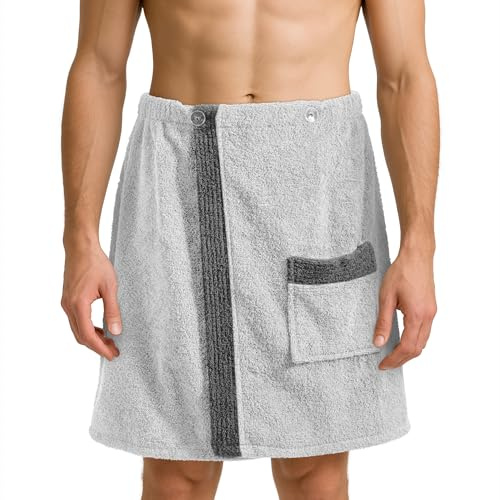 JEMIDI Sauna Frottee Kilt Sarong - M-XXL Herren Männer - Anthrazit Grau - 100% Baumwolle - Saunakilt Saunasarong Saunatuch - Saunahandtuch waschbar bei 40°C