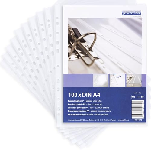 proOffice Prospekthüllen A4, Premium, Extra stark, 0,08 mm, Glasklar, 100 Stück
