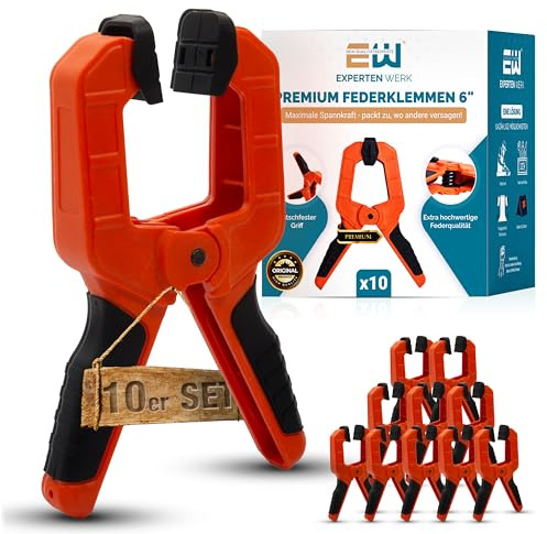 ExpertenWerk Klemmzwingen 10er Set für DIY, Werkstatt, Pool & Fotografie – extra starke Federklemmen mit 8 cm Spannweite & 15,4 kg Spannkraft – rostgeschützte Hochleistungsfeder – Designed in Germany