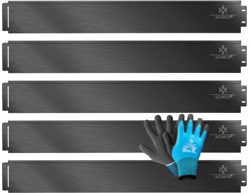 KESSER® Rasenkante Beeteinfassung Beetumrandung | 5m 100x14cm Beetbegrenzung Rasenbleche Mähkante Metall Palisade Schwarz Inkl. Handschuhe