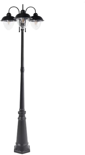 Beliani Außenlaterne Schwarz Aluminium 3-flammig für Garten Modern | Metall, 3 Leuchtmittel, E27 Fassung, IP 44 (spritzwassergeschützt), Gefärbt, Für den Außenbereich, 70 x 26 x 209 cm