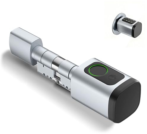 Türschloss Fingerabdruck, 5 en 1 Smart Türschloss mit Zahlencode RFID Schlüssel APP, Elektronisches Türöffner Haustürschloss, Verstellbarer Intelligenter Schließzylinder 60-90mm