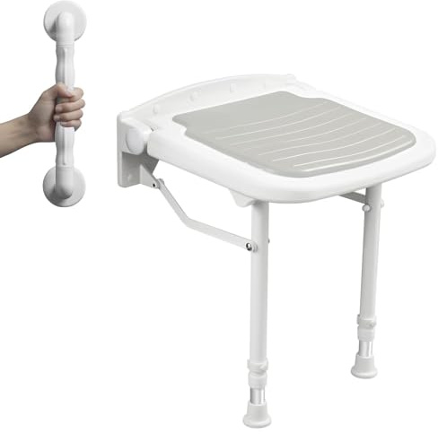 Duschklappsitz Für Wandmontage mit Armlehne,Duschsitz Klappbar Wandmontage, Für ältere Menschen, Duschstuhl Badezimmerstuhl, Maximale Belastung 180 Kg
