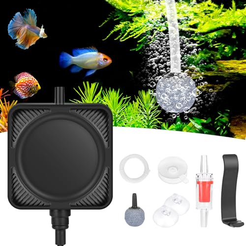 Aquarium Luftpumpe, GuKKK Silent Mini Sauerstoffpumpe mit Rückschlagventil, Sauerstoffpumpe für Aquarien, 1.5W Leistungsstark Sauerstoffpumpe mit Luftstein, für Fischbecken und Die Nanoaquarien