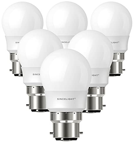 SINCELIGHT LED-Glühbirnein mit B22-Sockel, 5-Watt P45 A45 Miniglühbirne, Golfballform, Satte und Echte Farbe RA≈92, Neutralweiß 4000K, 500 Lumen, 50W Äquivalent, BC Bajonettsockel, 6er-Pack