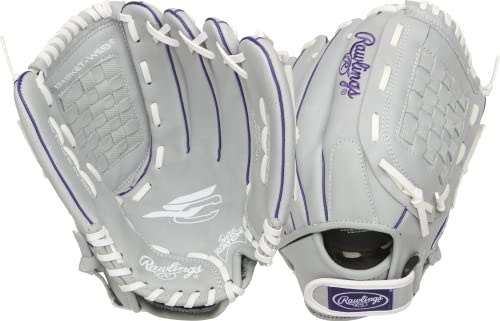 Rawlings Mädchen Sure Catch Youth Softball Glove | Sizes 10-12.5 | Multiple Styles Handschuh, Grau/Violett, 12 | Ages 8-10
