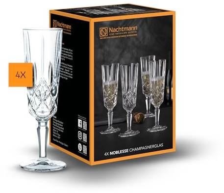 Nachtmann Champagner Gläser 4er Set, 150 ml, Noblesse, 104248, Sektgläser aus Kristallglas, spülmaschinenfest, Made in Germany