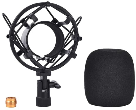 Lukvcoe Universelle Mikrofonspinne Mikrofonhalter Zubehör Schockmontage aus Metall - Robuste, komplett aus Metall Shock Mount Mikrofon mit Windschutz für Kondensatormikrofone (47-53 mm) - Schwarz