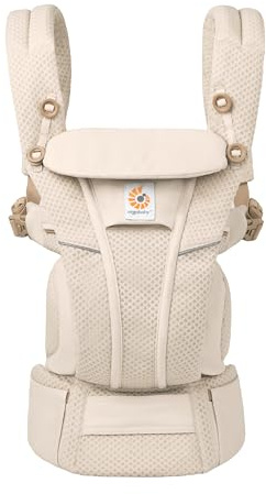 Ergobaby Omni Breeze Babytrage für Neugeborene ab Geburt bis 20kg, 4 Positionen SoftFlex Mesh Ergonomische Babybauchtrage Rückentrage Baby-Tragetasche, Natural Beige