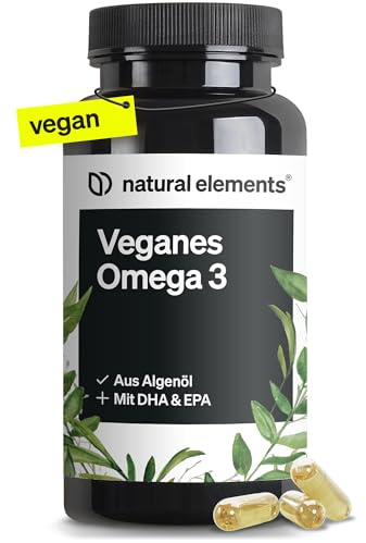 natural elements Omega 3 vegan aus Algenöl - 90 Kapseln - Hochdosiert mit hochwertigem EPA und DHA (in Triglycerid-Form) - Omega-3 für Veganer, Laborgeprüft, nachhaltig und von Natur aus schadstoffarm