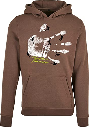 Baddery Kletter Hoodie Herren - „Bouldern Adrenalin“ - Kapuzenpullover für Bouldern, Klettern & Outdoor (Brown M)