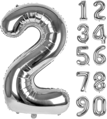 Zahlen Luftballons Geburtstag 2 Silber, Folienballon Riesen 83cm Helium Ballons Zahl Luftballon Zahlenluftballons Geburtstagsdeko Für Mädchen Junge Kindergeburtstag Babyparty Jubiläum Party Deko
