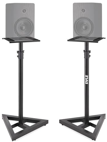 Pyle Lautsprecherständer, Boxenständer Höhenverstellbar 66-132cm, Universelles Boxenstativ, Lautsprecher, speaker stands, Stabile Dreiecksbasis Bodenspikes, Studio Monitor Ständer, Belastbar 40kg,Pair
