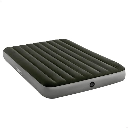 INTEX Downy Luftbett 2 Personen Bett aufblasbar 152×203×25cm max 272kg | Aufblasbare Luftmatratze mit integrierter Luftpumpe, Wellenbalkenstruktur für gleichmäßigen Halt, beflockte Oberseite