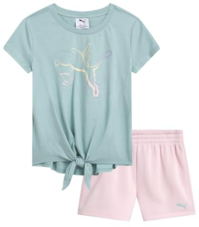 PUMA - Aktive Shorts für Mädchen, 2-teiliges Performance-T-Shirt, Fitness-Shorts oder Fahrrad-Shorts, Sportbekleidung für Mädchen (S-L), Minzgrün, 8-10