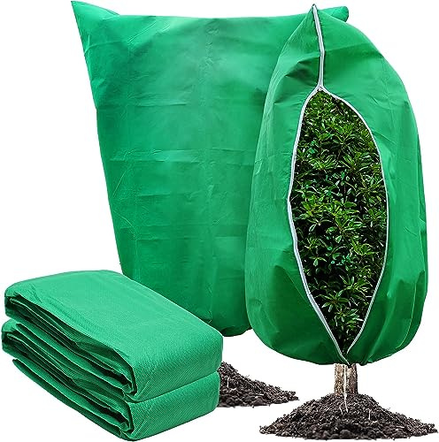 DHGKVK 2 Stück Pflanzenschutz Winter,Winterschutz für Kübelpflanzen Frostschutz Kälteschutz Pflanzenschutzsack, Atmungsaktiv,Reißfest,Wiederverwendbar, mit Reißverschluss Zugband(80 * 120CM)