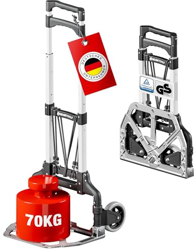 ATHLON TOOLS Aluminium Transportkarre klappbar TÜV GS-geprüft – Langer Teleskopgriff 110 cm, Anti-Rutsch-Pads, Soft-Laufräder, inkl. 2 Expanderseile - Sackkarre klappbar Alu kompakt & leicht