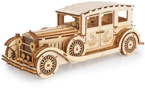 Hallisun 3D Holzpuzzle für Erwachsene, 3D Puzzle Oldtimer Mechanischer Modellbausatz, Holz DIY Retro Modellautobau, Vintage Konstruktionsbastelset, DIY Weihnachtsgeburtstagsgeschenke, 187 Teile