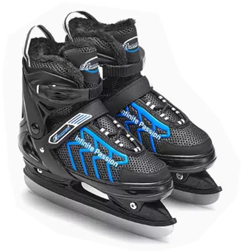 Jugend Eishockey Schlittschuhe | Hockey Schlittschuh für Mädchen und Jungen | Edelstahlkufe | Optimaler Halt & bequemer Komfort | Bequeme Passform | In 4 Größen verstellbar für Eislaufbahnen