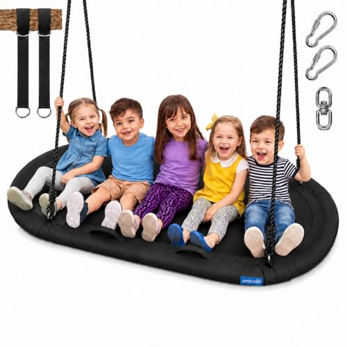 SereneLife Nestschaukel Indoor Outdoor, 170 cm Kinder Schaukel, bis 320 kg belastbar, ovale Baumschaukel mit Kissen für Garten, Kinder & Erwachsene, Schwarz