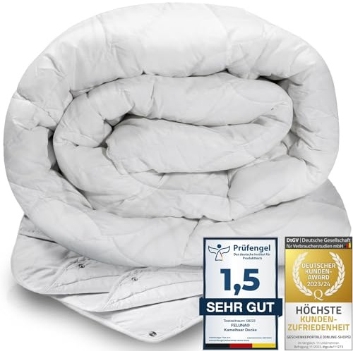 Feluna® 4-Jahreszeiten Kamelhaar-Decke aus 100% Kamelhaarflaum Ganzjahresdecke Steppbett Duo Bettdecke zum Knüpfen (4-Jahreszeiten, 155x220cm)