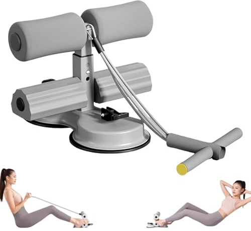 Kensbro Tragbare Sit Up Bar, Sit Up Assistant Sit Up Bauch Trainingsgerät mit Doppelsaugnapf und Doppelstange Design, Sit Up Maschine Bauchtrainer mit Zugseil, Sit Up Stange Hilfen Assistent, Grau