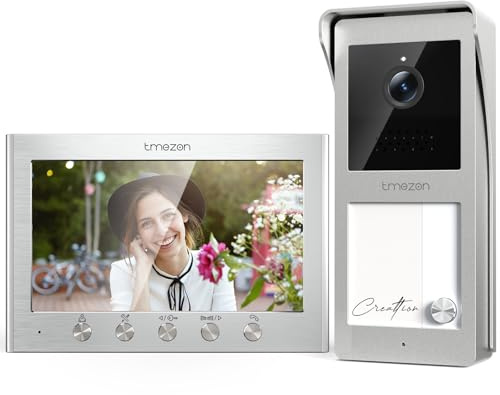 TMEZON Video Türsprechanlage mit Türöffner, 2-Draht Kabel, 7-Zoll-Farbmonitor mit HD-Türklingelkamera, 2-Wege-Audio, Nachtsicht,16 Klingeltöne, Unterstützt 2 Schlösser,für 1 Familie