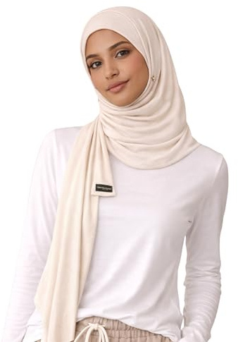 HENKi 100% Baumwolle Cotton Hijab Jersey Kopftuch Frauen Premium (Light Beige #64)