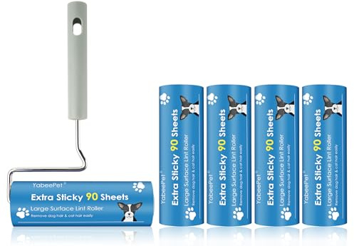 Fusselroller Extra Stark, 16 cm Breite – Großer Fusselentferner für Hunde- und Katzenhaare, Kleidung & Möbel, 90 Blatt (1 Griff + 4 Ersatzrollen)