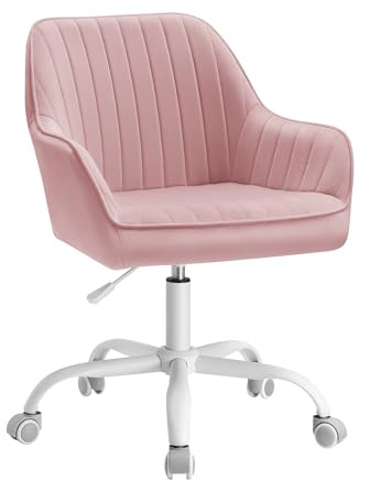 SONGMICS Bürostuhl, Drehstuhl mit Samtbezug, höhenverstellbar | Schaumstoffpolsterung, für Arbeitszimmer, Büro, Pastellrosa, Tyra Kollektion OBG012R01