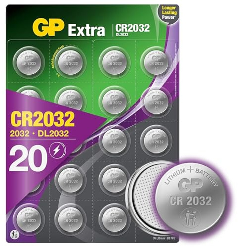GP Extra Lithium Knopfzellen CR2032 3V | 20 Stück Batterien CR 2032 | 2032 Knopfzelle 3 Volt ideal als Airtag Batterie, für LED-Beleuchtung, Autoschlüssel etc.