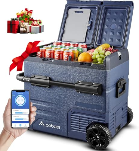 AAOBOSI 55L Kompressor Kühlbox, Dual Zone, Kühlbox Kompressor mit APP | 12/24V und 100-240V, MAX & ECO Modus, USB-Handy-Ladung, -20°C bis 20°C, LED-Beleuchtung, für Auto, Boot, Camping und Reisen