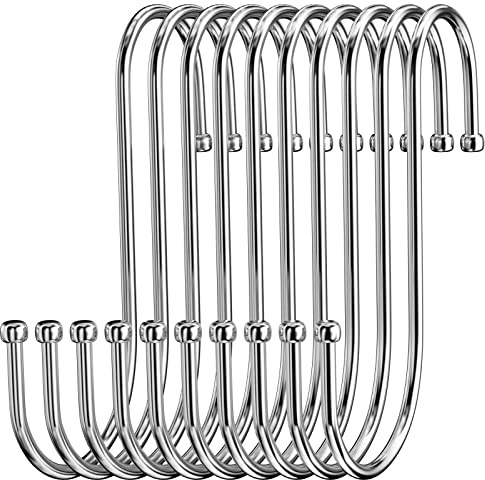Firschoie 10 Stück S Haken, S-Haken aus Edelstahl, robuster Metallhaken Doppelhaken Zum Aufhängen von Tassen, Kleidern, Töpfen und Schalen, Geeignet für Küche, Wohnzimmer, Bad, Garten, Garderobe
