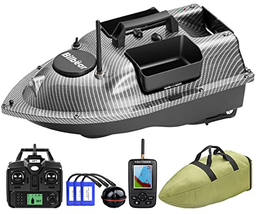 500M GPS Köderboot Echolot RC Köder Boot Futterboot mit GPS,Angelköderboot mit 3 Klappen,Fischfinder mit Sonarsensor,Batterien,Handtasche(Kohlenschwarz Boot mit Fischfinder)