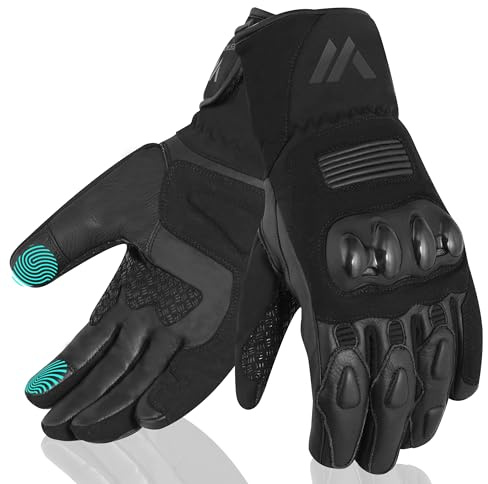 WESTWOOD FOX Motorradhandschuhe für Damen und Herren. Winter-Motorradhandschuhe aus wasserdichtem Thermo-Touchscreen-Leder für BMX, ATV, MTB-Rennen und Outdoor-Aktivitäten. SCHWARZ, S